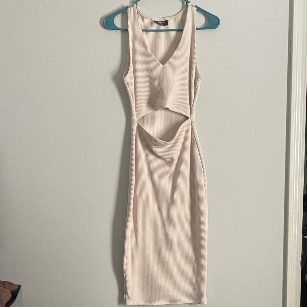Vici Chic Beige Dress with Midriff Cutout